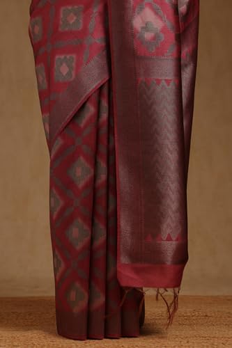 Soch Womens Onion Pink Tussar Geometric Zari Woven Saree