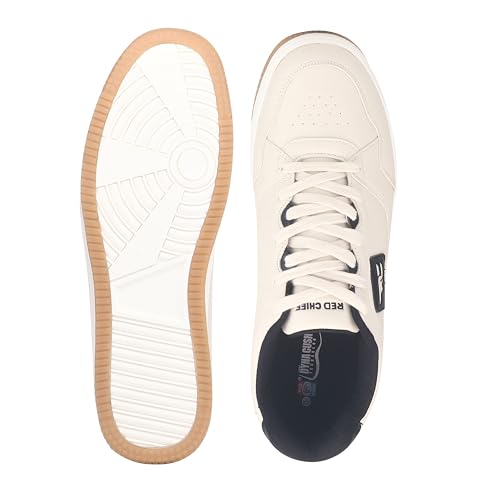 Red Chief Men’s Sneaker | Off White Lace-Up Low Ankle Athletic Shoe with PU Upper (C6020)