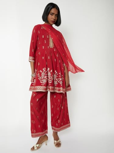 Max Women's Polyester Blend Kurta Set (COME58002A_RED