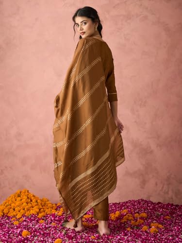 Hritika Women's Brown Silk Blend Embroidered Kurta Set with Dupatta_RE_HRKBD0200BROWN_L
