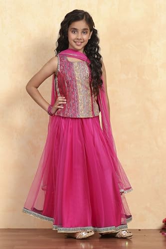 Biba Girl's Pik Polyester Yardyed Fitted Lehega Set