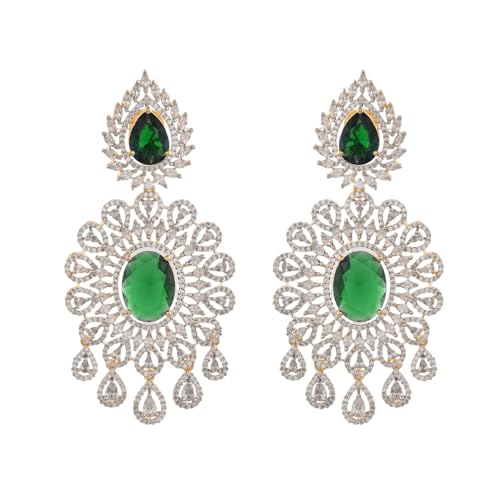 VOYLLA Glorious Green American Diamond Necklace Set|Necklace Set For Women|Women Necklace Set |Gold Necklace Set For Women|American Diamond|Festival|Diwali|Party|Wedding|Gift For Women|