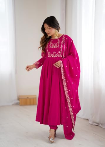 Leeli Peeri Designer Women's Chanderi Silk Embroidery Anarkali Kurta Set With Dupatta