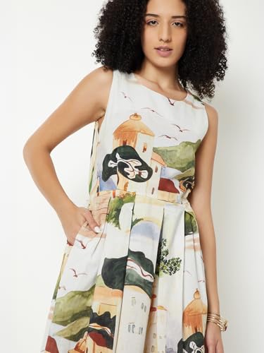 Max Kalki X Max Women Printed Midi Dress (White_XL)