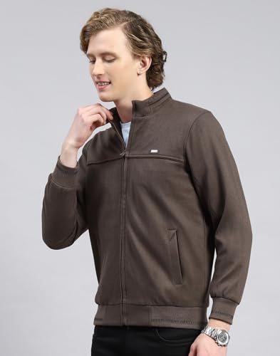 Monte Carlo Brown Solid Stand Collar Jacket(223061460-1-44)