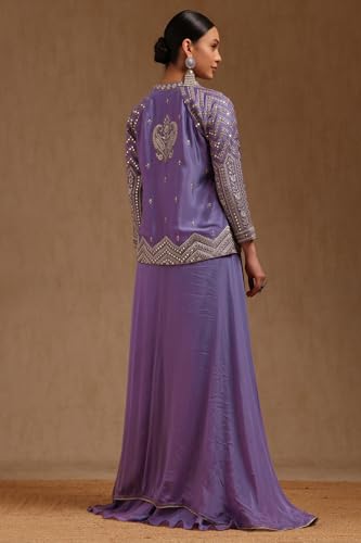 Soch Womens Purple Chinon Embroidered Co-Ord Set With Mirror Work