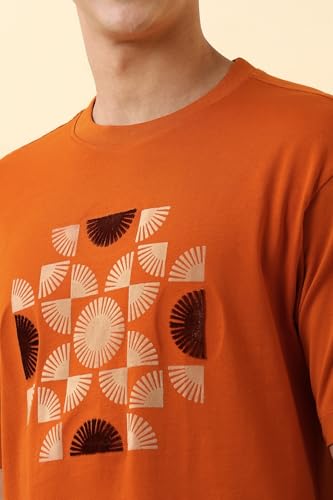Allen Solly Men Orange Graphic Print Crew Neck T-Shirt