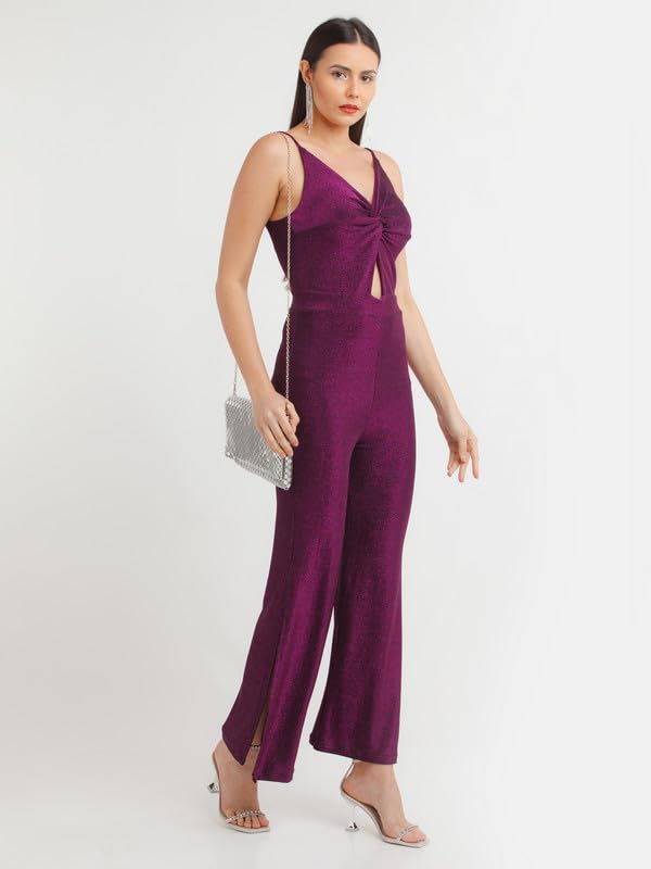 Zink Z Women's Purple Shimmer Twisted Basic Jumpsuit