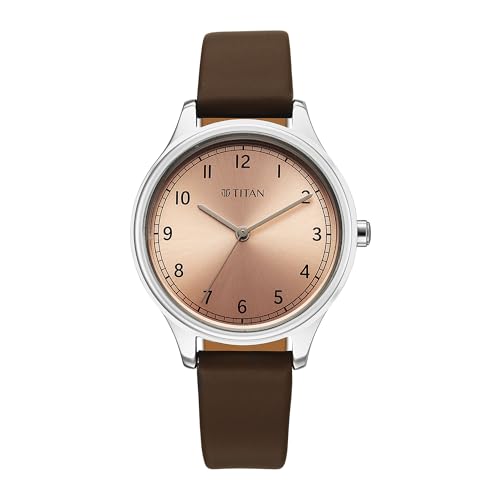 Titan Workwear Quartz Analog Rose Gold Dial Brown Colour Leather Strap Watch for Women