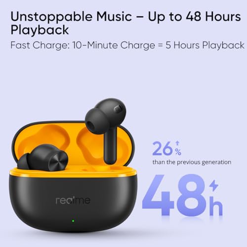 realme Buds T200 Lite Bluetooth in Ear Earbuds,4 Mic, AI ENC for Calls,48 Hours Total Playback with Fast Charging and Low Latency Gaming TWS,Google Fast Pair, with mic (Volt Black)