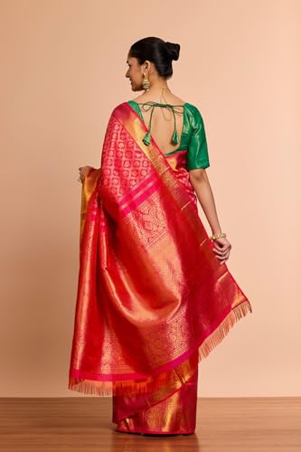 Taneira Women Pink Pure Silk Woven Kanjeevaram Saree With Unstitched Blouse Piece (SAPH01AC5026-Pink)