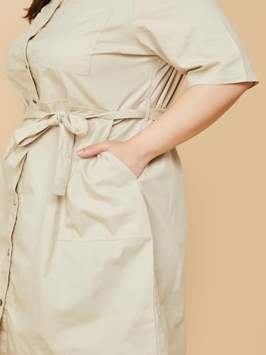 Max Women's Pure Cotton Classic Midi Dress (KESAR1D_Beige