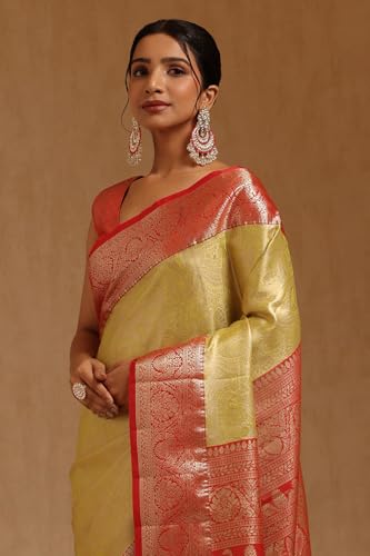Soch Womens Light Green Silk Blend Zari Woven Saree