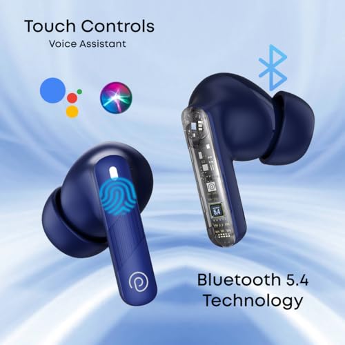 pTron Bassbuds Fury in-Ear TWS Earbuds with 13mm Drivers, 50Hrs Playtime, AI-ENC Clear Calls, Bluetooth V5.4 Wireless Headphones, Voice Assistant, Type C Charging & IPX5 Water Resistant (Blue)