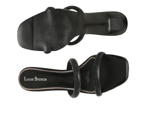 LOUIS STITCH Women's Fashion Slip-On Pointed Heel Sandals | Open Toe Black Stylish Stiletto Heel Sandal for Ladies, Fashionable and Comfortable Sandal |LSOF-LDPH-GLDSJB | (UK-8)