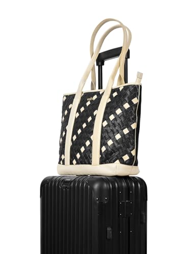 eske Paloma Genuine Leather Braided Tote Bag For Women (Vanilla Black)