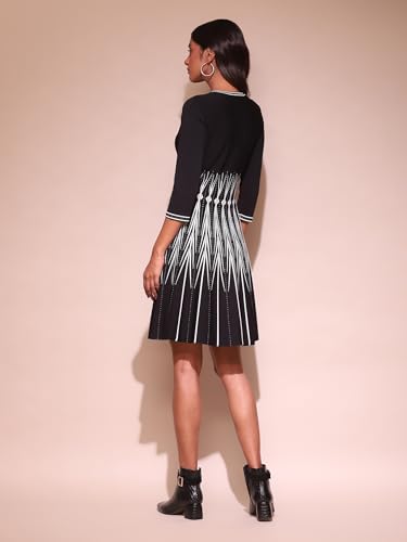 Label RITU KUMAR Round Neck Short Sleeve Short Dress Black