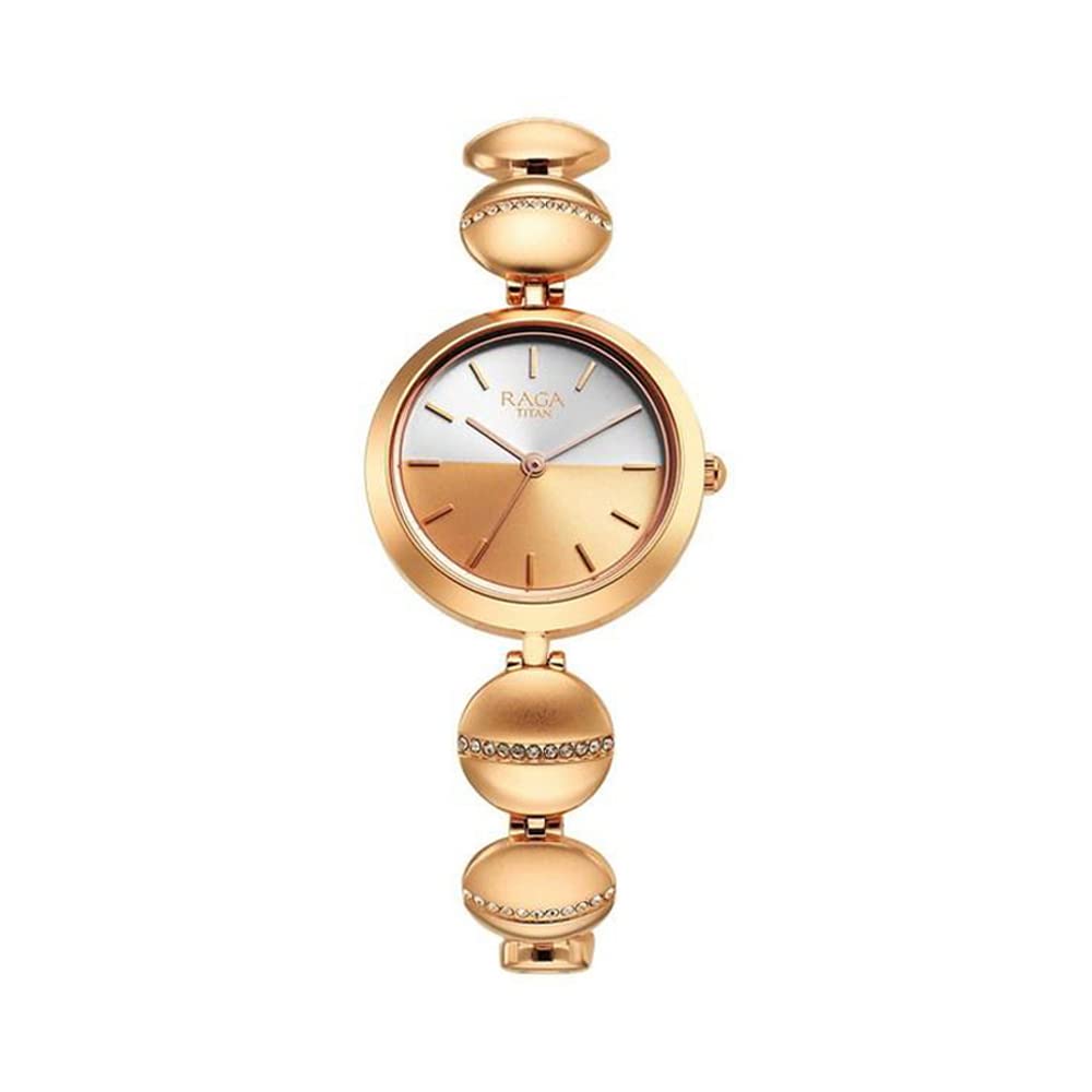Titan Raga Delight Quartz Analog Two Toned Silver & Rose Gold Dial Rose Gold Metal Strap Watch for Women - NT2606WM11