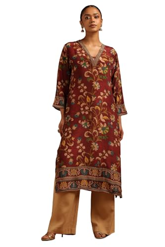 Soch Womens Wine Crepe Botanical Kurta