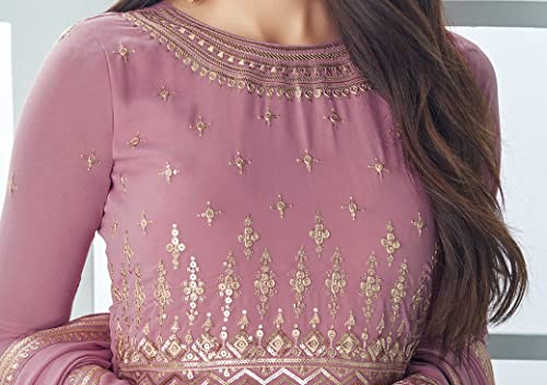 RUDRAPRAYAG Georgette Embroidered Semi-Stitched Maxi Gown For Women Lavender_5XL