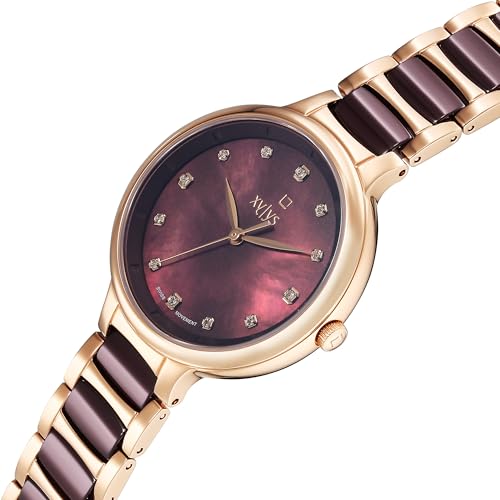Xylys Amalgam Swiss Analog Rose Gold Steel and Ceramic Strap Mother of Pearl Dial Watch for Women