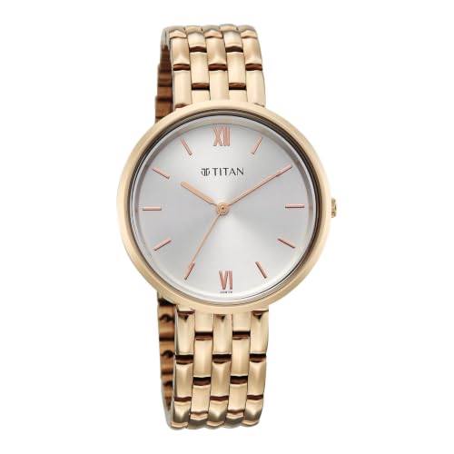 Titan NEO 12 Quartz 3 Hands Round White Dial, Rose Gold Strap Watch for Women - 2784WM02