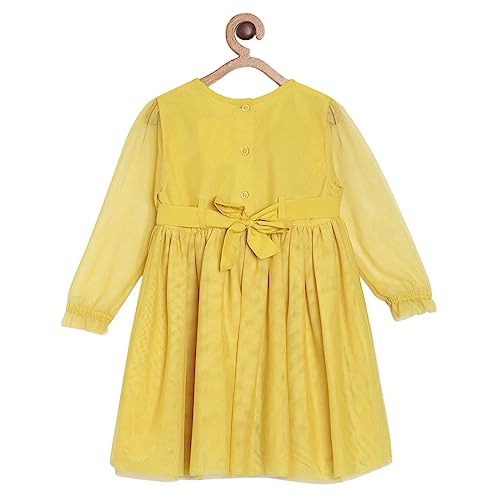 miniklub Baby Round Neck Half Sleeve Woven Polyester Sulphur Color Dress (18-24M)