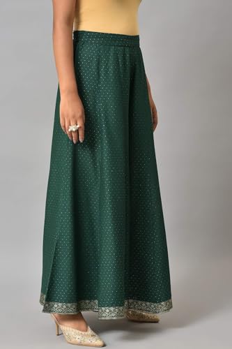 W for Woman Leaf Green Glitter Printed Culottes_23AUW62217-119996_M