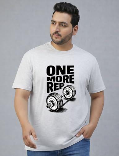 THE SOUTH STORE Men's Grey Melange Round Neck Half Sleeve Printed Plus Size T-Shirt | One More Rep