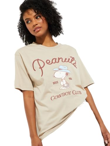 Max URB_N Women Peanut Snoopy Print Oversized T-Shirt (Beige_XS)