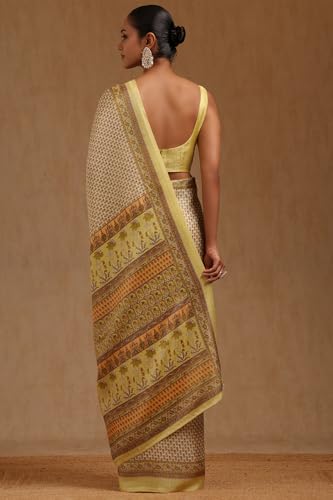 Soch Womens Yellow Art Silk Floral Print Saree