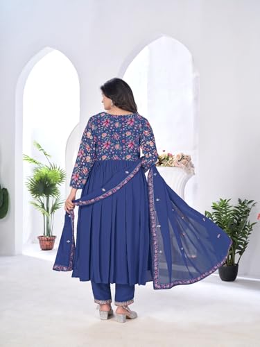 VARNI FABRICS Anarkali Kurta Sets for Woman Floral Print Georgette Kurta Set with Dupatta Salwar Suit for Woman Party Festive Set for Women Prefect for Wedding Ethnic Wear Rakhi Diwali | Blue| M