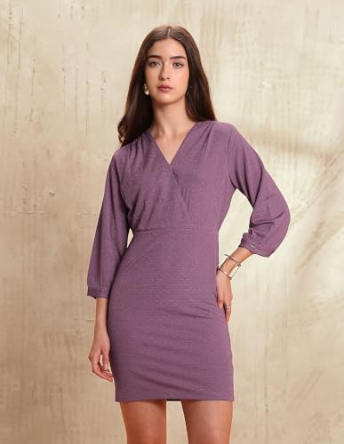 U.S. Polo ASSN. Women Textured Mini Sheath Dress (UWAW25DRS211_Plum_L)