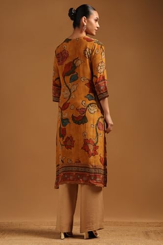 Soch Womens Mustard Crepe Botanical Kurta with Bead Details