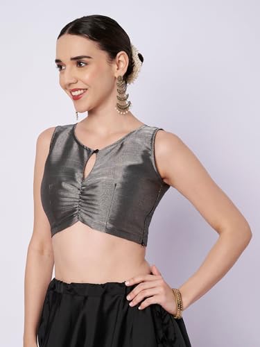 studio rasa Women's Cotton Tissue Key-Hole Readymade Crop Top for Festive Party Wedding(TPWC12607M_Black_Medium)