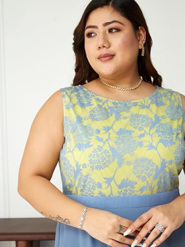 Miss Chase A+ Women's Round Neck Sleeveless & Lace Floral Fit & Flare Maxi Dress (APSS21D06-11-471-06, Cloud Blue, XL)
