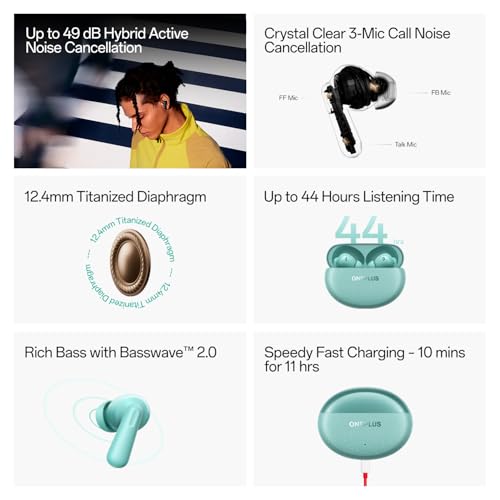 OnePlus Nord Buds 3 Pro Truly Wireless Bluetooth Earbuds with Upto 49dB Active Noise Cancellation,12.4mm Dynamic Drivers,10mins for 11Hrs Fast Charging with Upto 44Hrs Music Playback [Starry Black]