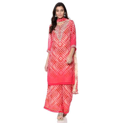 BIBA Women's Georgette Kurta Sets (SKDUTSV10210AW24PNK_Pink