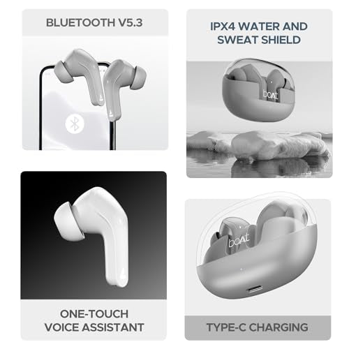 boAt Airdopes 311 Pro, 50HRS Battery, Fast Charge, Dual Mics ENx Tech, Transparent LID, Low Latency, IPX4, IWP Tech, v5.3 Bluetooth Earbuds, TWS in ear earbuds Wireless Earphones with mic (Space Grey)