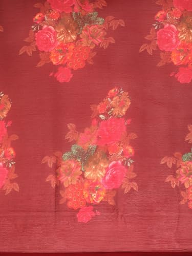 RANI SAAHIBA Women's Chiffon Floral Printed Saree Without Blouse (SKR11163_Maroon)