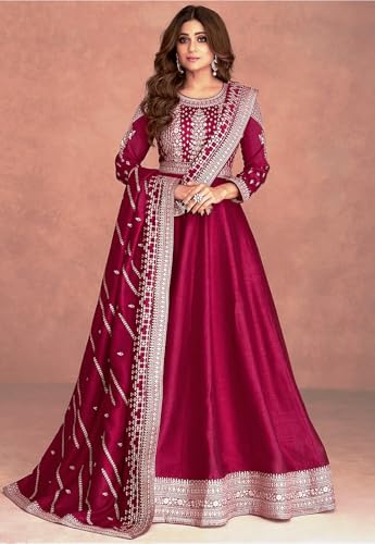 Girl's Fashion Hub's Pink Color Anarkali Gown with duaptta Set for Women || Ethnic Gown for Women (in, Alpha, XL, Regular, Pink)