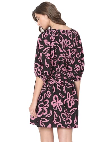 Vero Moda Women's Polyester Fit and Flare Above The Knee Dress (10320333-Jet Black_Jet