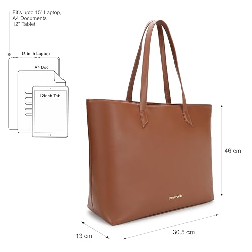 Fastrack Core Tote Laptop Bag For Women | Tan Faux Leather Bag | Fits Upto 15" Laptop | Ladies Handbag with Zipper Closure & Utility Pockets
