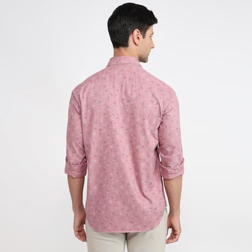 Colorplus Men Regular Fit Print Pattern Pure Cotton Plain Collar Full Sleeve Casual Shirt Red