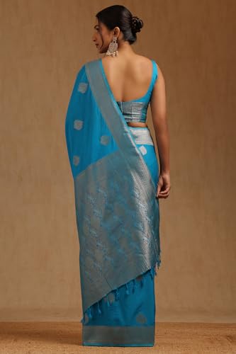 Soch Womens Blue Viscose Silk Ethnic Motifs Zari Woven Saree