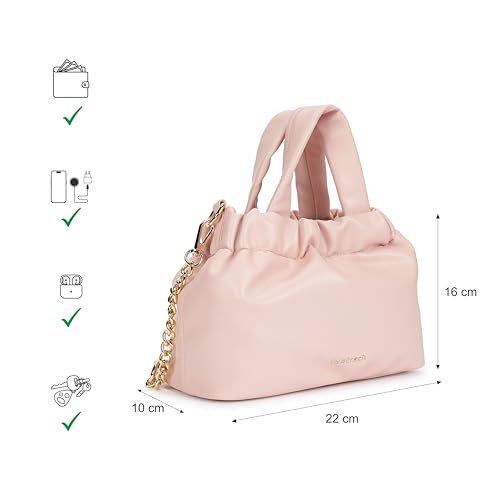 Fastrack Ruched Sling Bag for Women | Compact Faux Leather Crossbody with Detachable Chain Strap, Magnet Closure and Inner Pockets | Minimalist Everyday Sling for Casual and Evening Looks