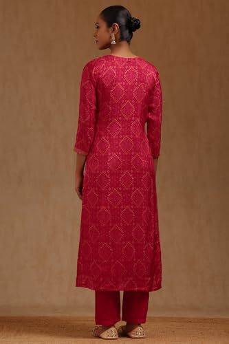 Soch Womens Fuchsia Dola Silk Bandhani Print Kurta Set With Zari Woven