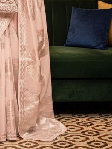 AKHILAM Women's Peach Modal Floral Printed Saree With Unstitched Blouse Piece (KROWN255001_AI)