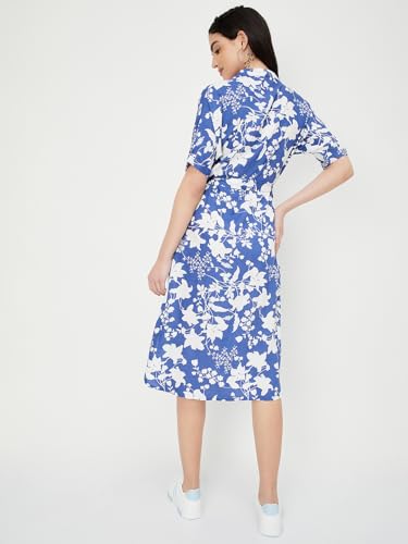 Max Women Printed Shirt Midi Dress (Mddrs41027Blue)_L