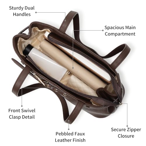 Fastrack Gilded Lock Brown Shoulder Bag | Pebbled Faux Leather Handbag with Swivel Clasp Front | Spacious Zip Closure Bag with Organizer Pockets & Dual Handles